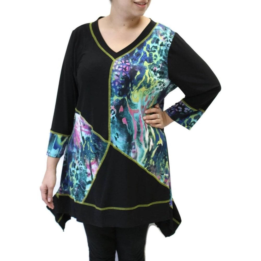 Pretty Woman Funky Patchwork Tunic Top Plus Size, Purple